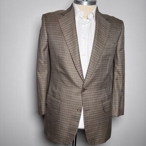 Edgar Pomeroy Blazer Mens 40L Brown Houndstooth Handmade Vintage 2-Button Jacket